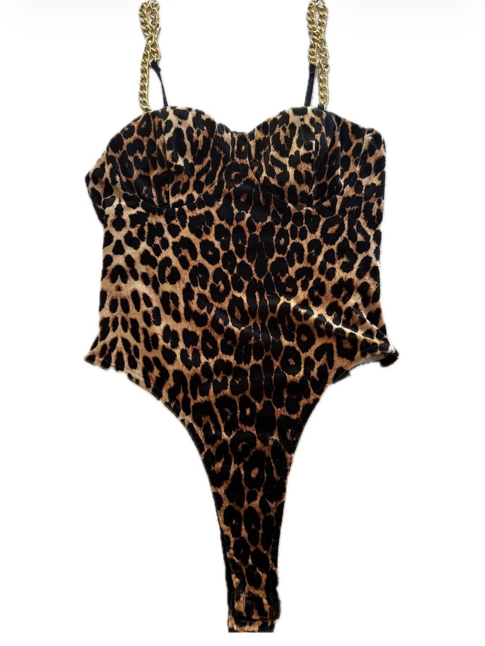 Kaylee Kollection Leopard Print Chain Strap Bodysuit S - Picture 13 of 13